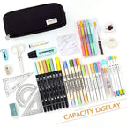 Large Pencil Case Storage Organizer, 3 Compartment Student Pouch, Double Side Opened School Supplies Gift