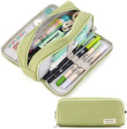 Large Pencil Case Storage Organizer, 3 Compartment Student Pouch, Double Side Opened School Supplies Gift