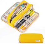 Large Pencil Case Storage Organizer, 3 Compartment Student Pouch, Double Side Opened School Supplies Gift