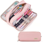 Large Pencil Case Storage Organizer, 3 Compartment Student Pouch, Double Side Opened School Supplies Gift