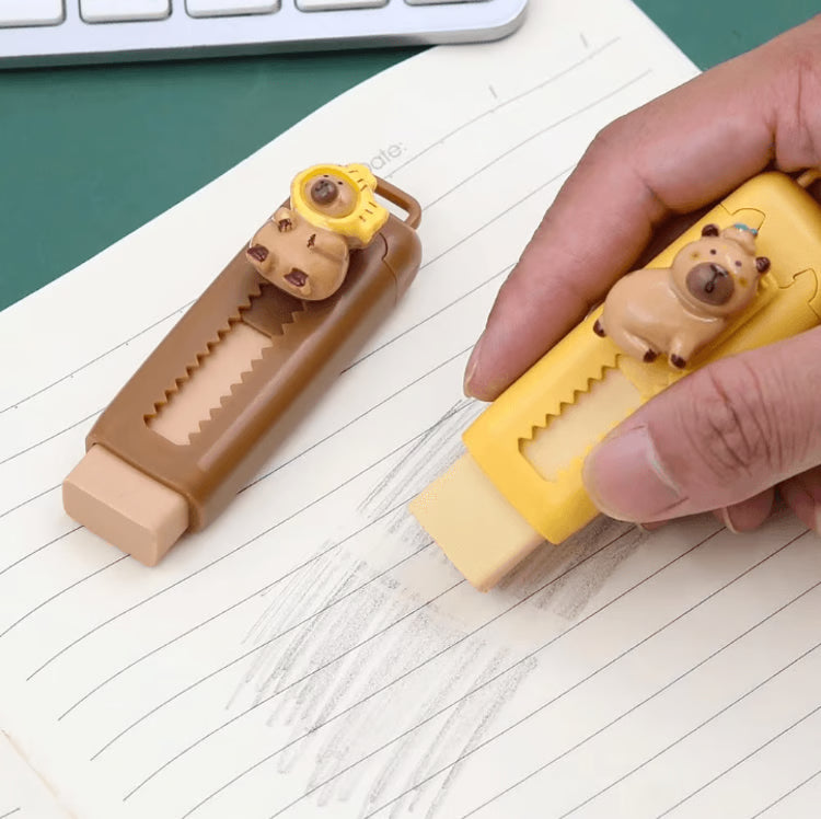 Cute Capybara Retractable Eraser Set for Kids, Students & School Supplies