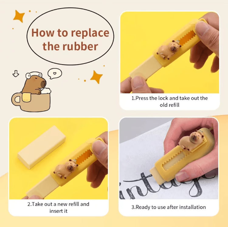 Cute Capybara Retractable Eraser Set for Kids, Students & School Supplies